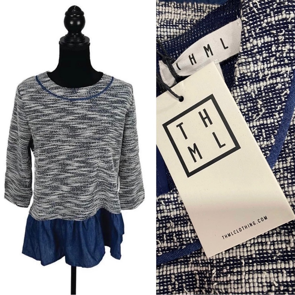 Cute peplum top with denim ruffle